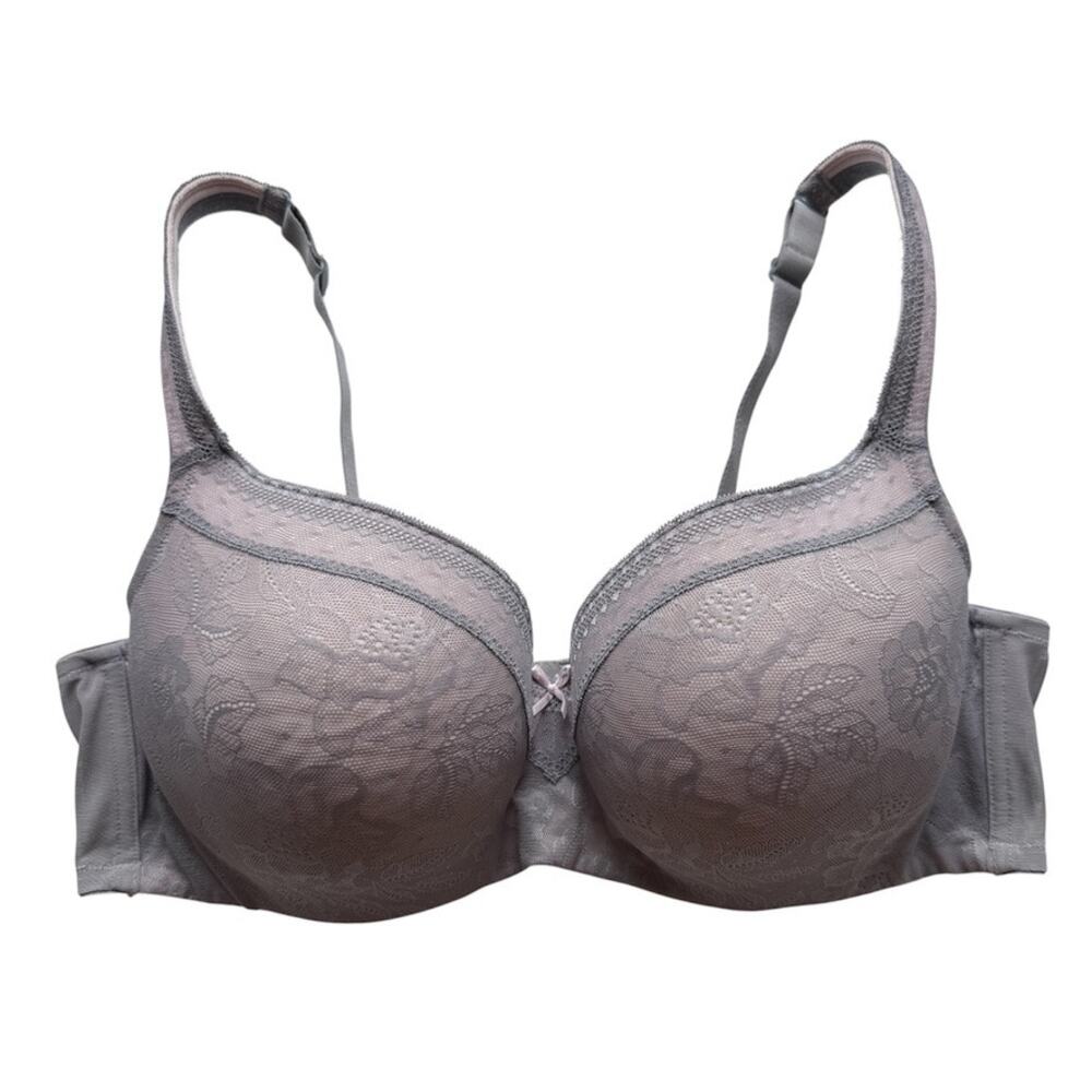 Cacique Modern Lace Covered Lightly Lined Balconette Plus Bra Light Gray Sz 44D